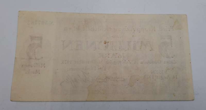1923 German notgeld  Rhine, Prussian province of  Essen, City of 5 000 000 Mark Krupp