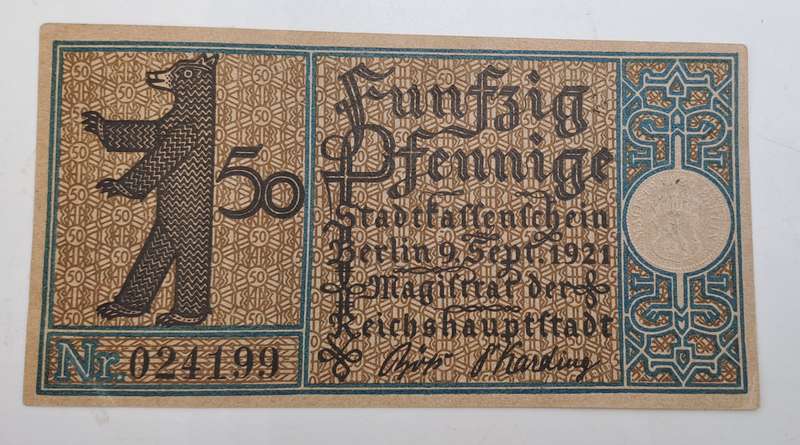 1921  Germany  German notgeld  Berlin, Prussian province  50 Pfennigs Districts Series - Issue 2