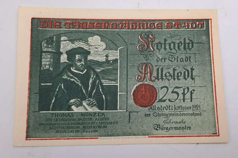 1921 25 phennigs  German notgeld  Millennial Series - Issue 2: Müntzer