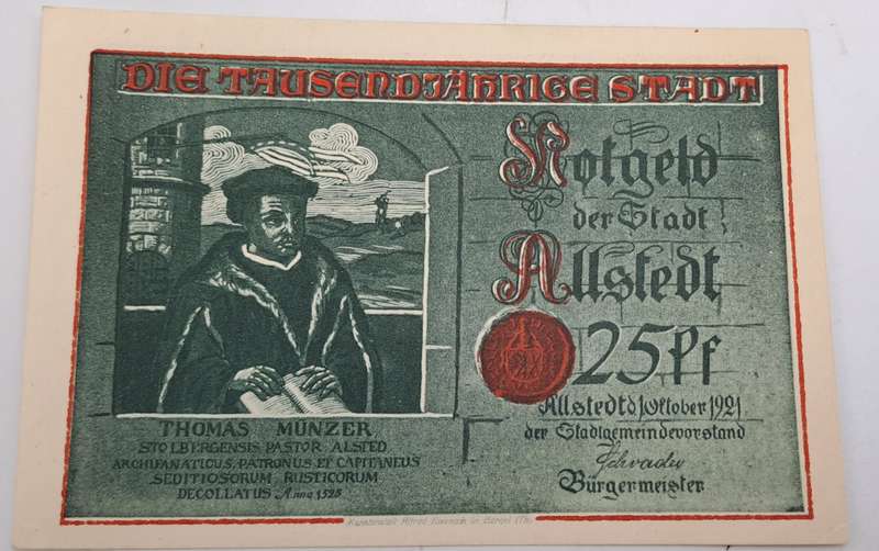 1921 25 phennigs  German notgeld  Millennial Series - Issue 2: Müntzer