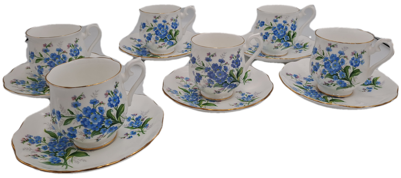 6 Vintage Royal Albert Forget Me Not DemiTasse Cup & Saucer sets