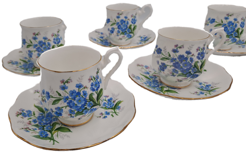6 Vintage Royal Albert Forget Me Not DemiTasse Cup & Saucer sets