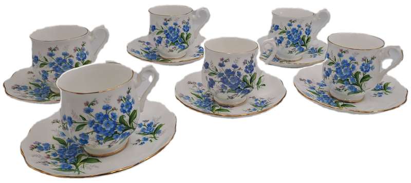 6 Vintage Royal Albert Forget Me Not DemiTasse Cup & Saucer sets