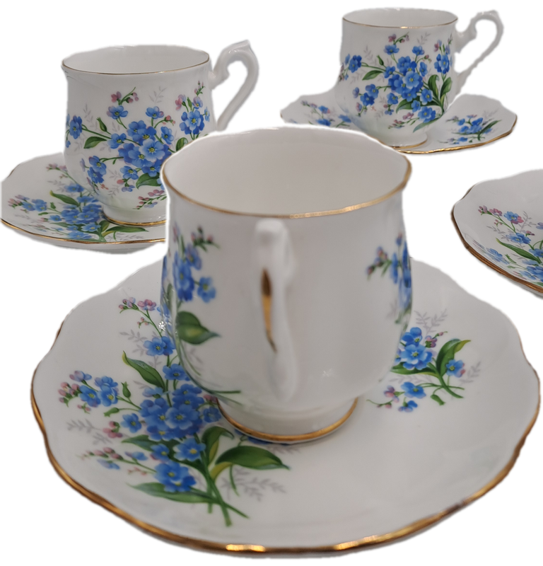 6 Vintage Royal Albert Forget Me Not DemiTasse Cup & Saucer sets