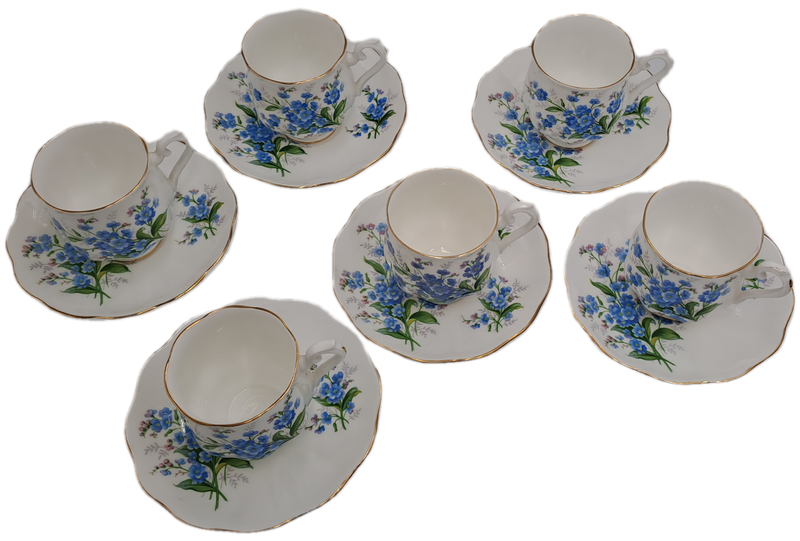 6 Vintage Royal Albert Forget Me Not DemiTasse Cup & Saucer sets