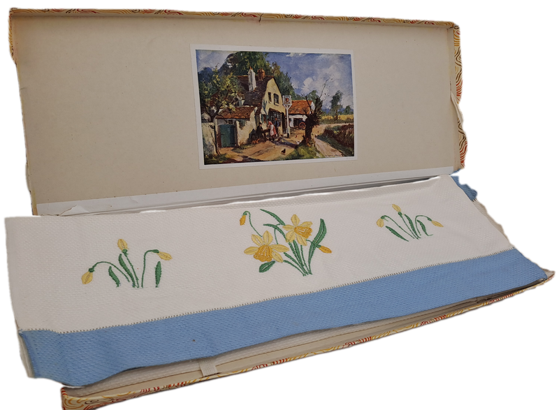 6 Vintage Cotton Embroidered Serviettes -Unused-Boxed (2 per box)