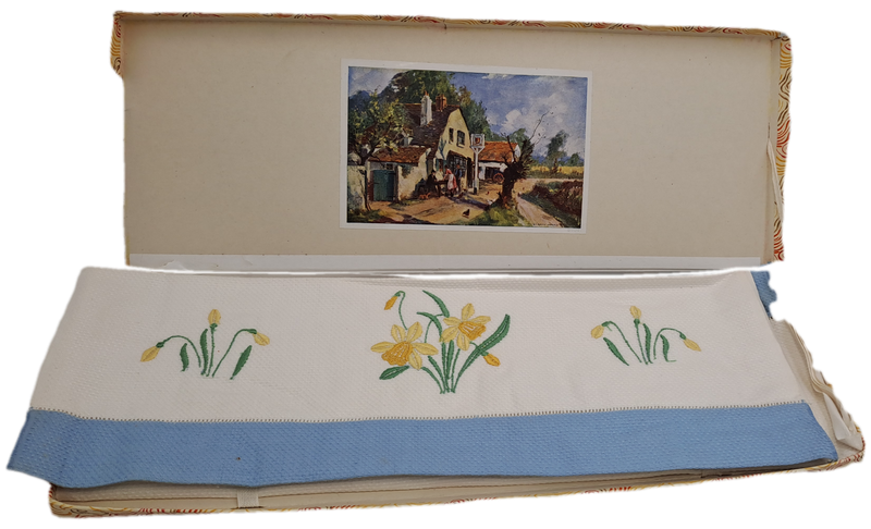 6 Vintage Cotton Embroidered Serviettes -Unused-Boxed (2 per box)