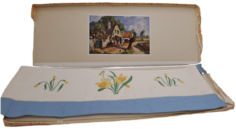 6 Vintage Cotton Embroidered Serviettes -Unused-Boxed (2 per box)