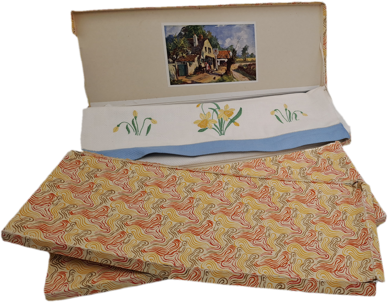 6 Vintage Cotton Embroidered Serviettes -Unused-Boxed (2 per box)