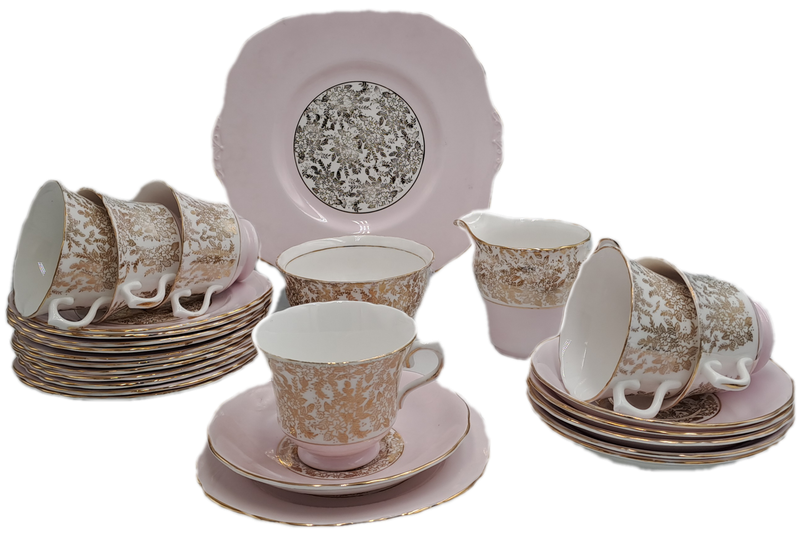 21pc Vintage Royal Vale Tea Set (Pink and Gold ) Made in England -