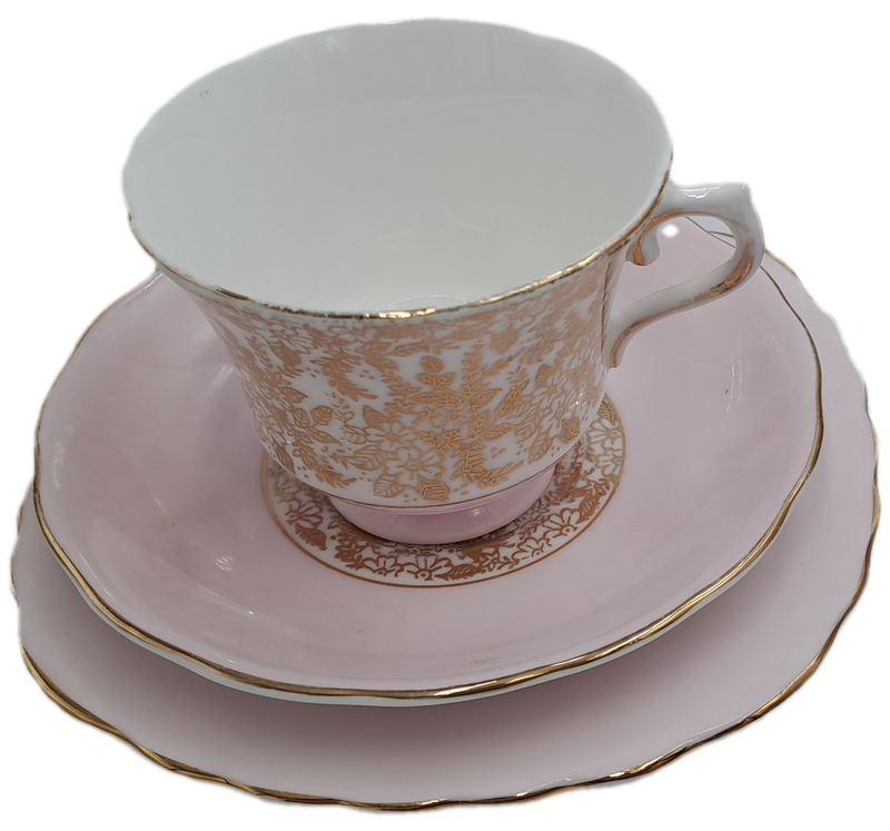 21pc Vintage Royal Vale Tea Set (Pink and Gold ) Made in England -