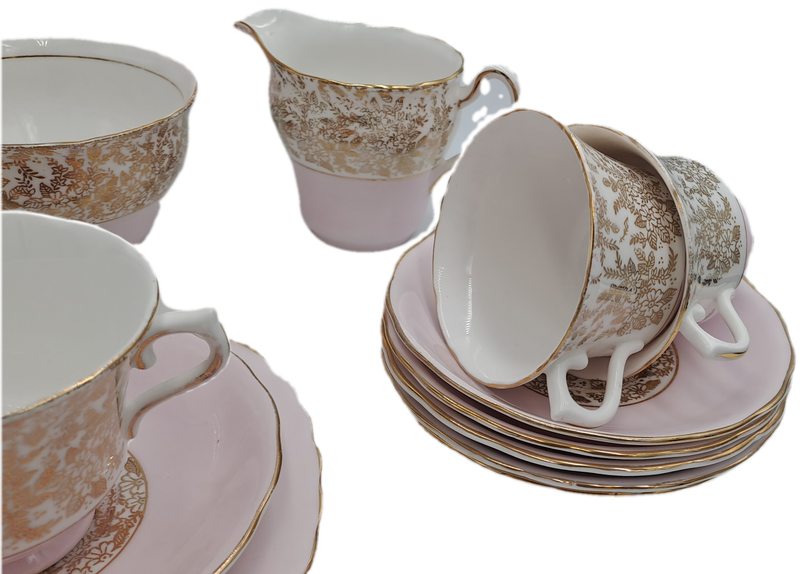 21pc Vintage Royal Vale Tea Set (Pink and Gold ) Made in England -