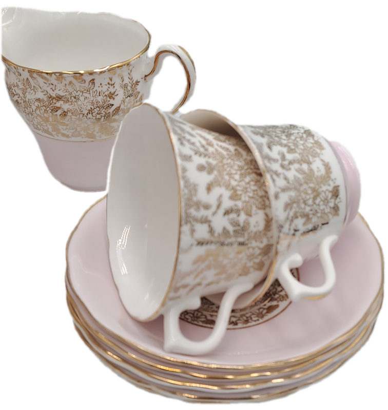 21pc Vintage Royal Vale Tea Set (Pink and Gold ) Made in England -