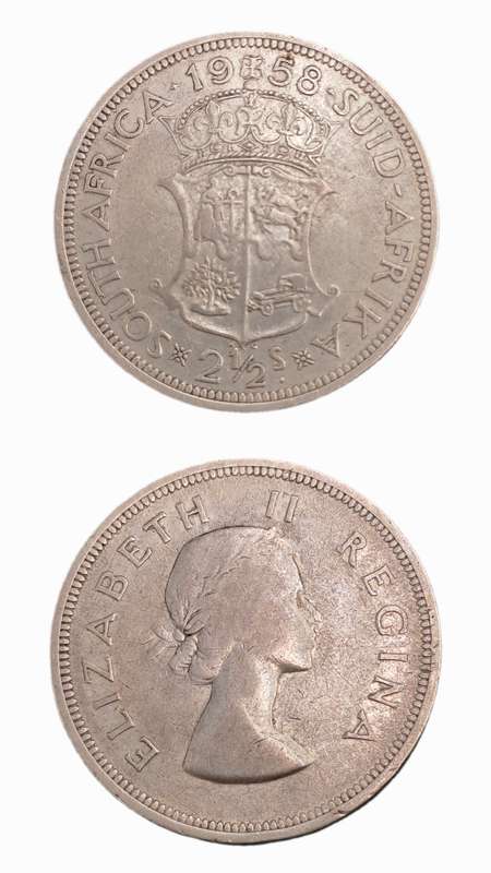 1958 South Africa Silver 2½ Shillings - Elizabeth II 1st portrait