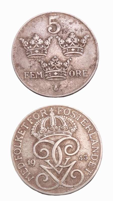 1945 Sweden 5 Öre - Gustaf V