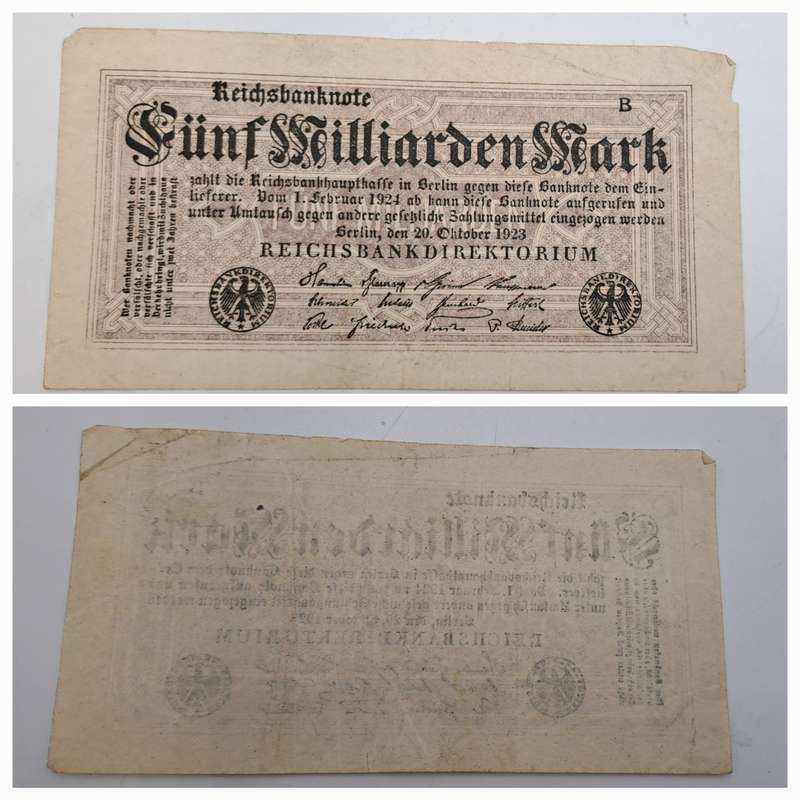 1923 Germany (1871-1948) 5 000 000 000 Mark (5 billion) Reichsbanknote