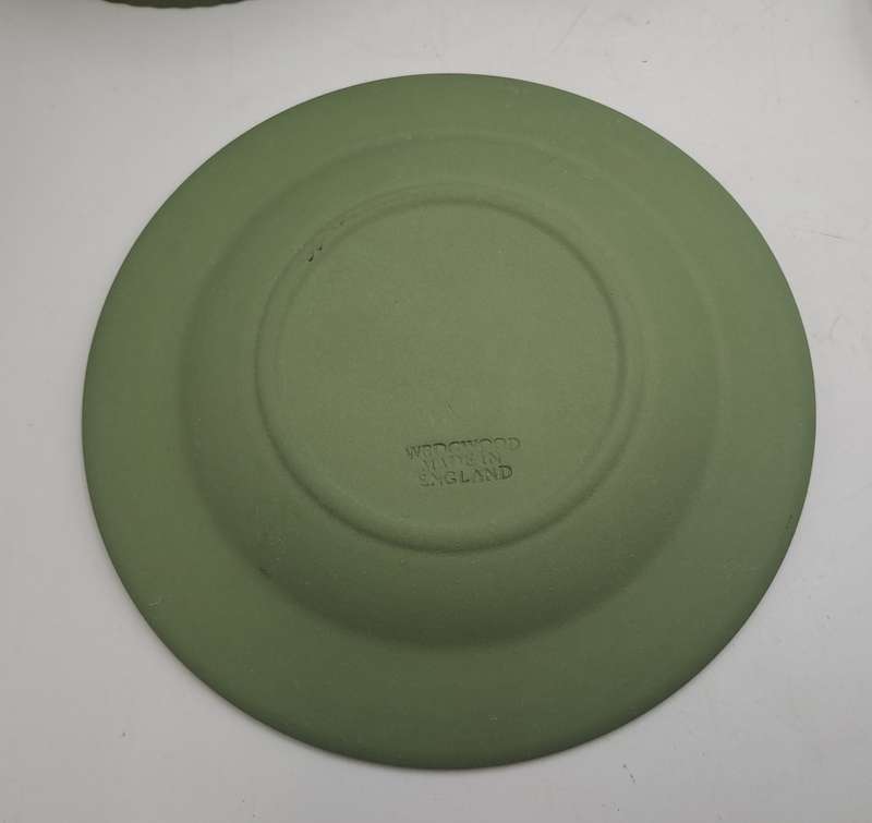 2 Vintage Wedgewood Green Trinket Boxes with Lids and small Plate -England