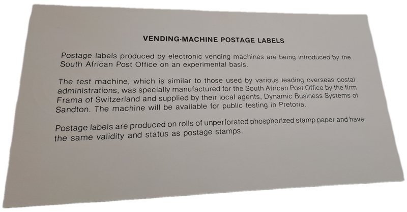 1986 ATM FDC + ATM Stamp of South Africa (1)  1986-2020. Mint -12 Available(Vending Machine Labels)