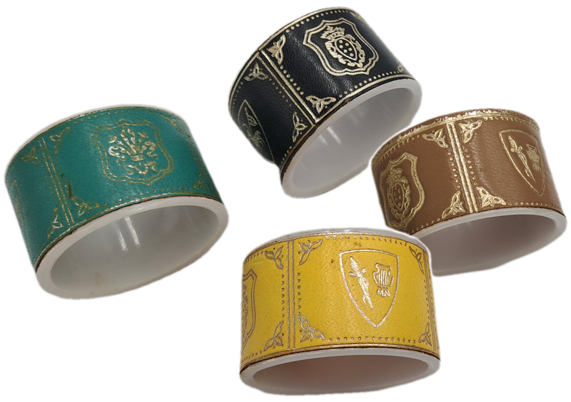 4 Vintage Leather Covered Napkin Rings 4,8cm x 3cm
