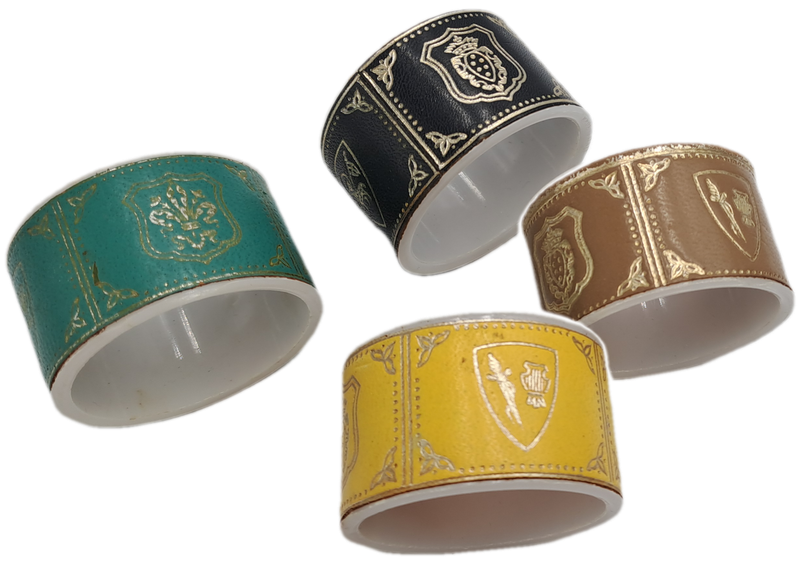 4 Vintage Leather Covered Napkin Rings 4,8cm x 3cm