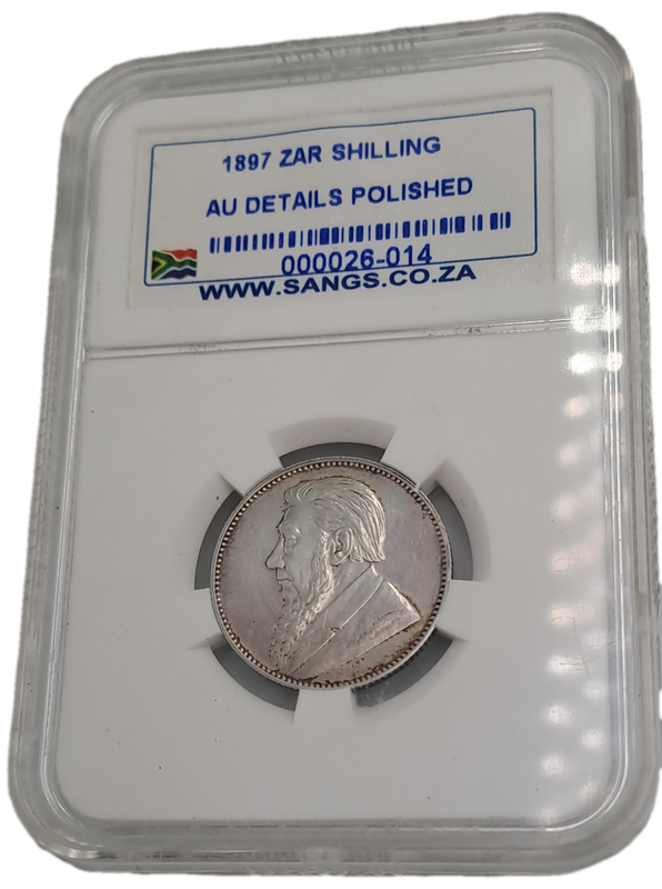 1897 ZAR -Zuid Afrikaansche Republiek-Silver 1 Shilling SANGS Graded AU -Polished
