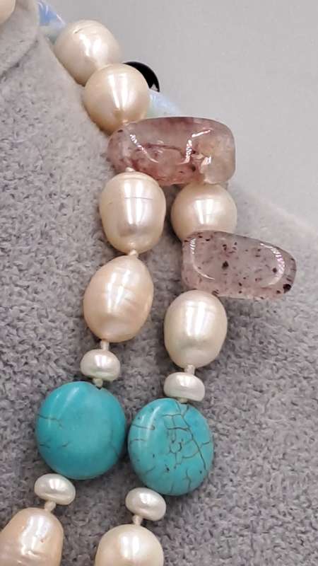 Vintage Genuine baroque Pearl,turquoise,lepidolite Natural stone Necklace with matching bracelet