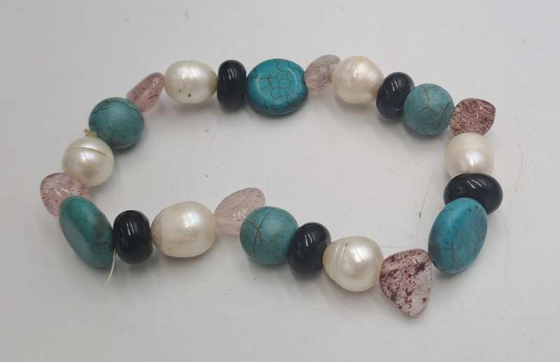 Vintage Genuine baroque Pearl,turquoise,lepidolite Natural stone Necklace with matching bracelet