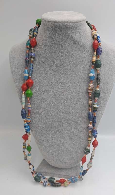 Very Long Hand Made Paper Bead Necklace  - Uganda -170cm