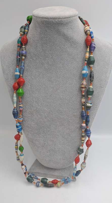 Very Long Hand Made Paper Bead Necklace  - Uganda -170cm