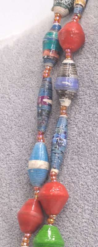 Very Long Hand Made Paper Bead Necklace  - Uganda -170cm