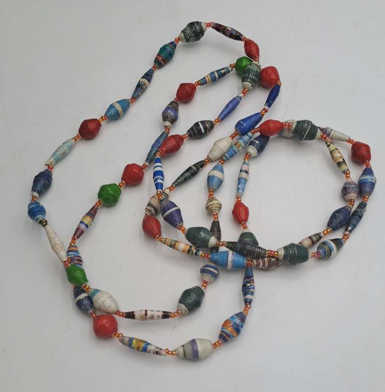 Very Long Hand Made Paper Bead Necklace  - Uganda -170cm