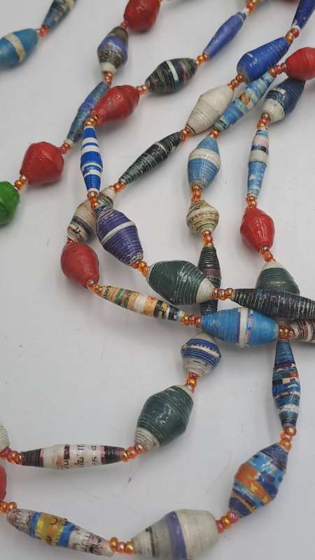 Very Long Hand Made Paper Bead Necklace  - Uganda -170cm