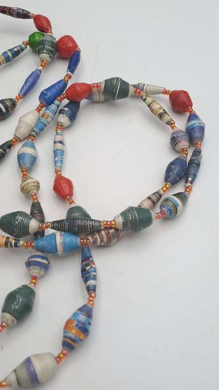 Very Long Hand Made Paper Bead Necklace  - Uganda -170cm