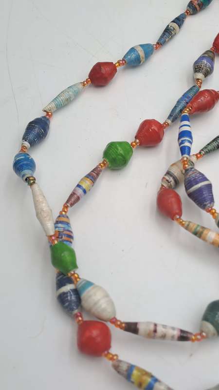 Very Long Hand Made Paper Bead Necklace  - Uganda -170cm
