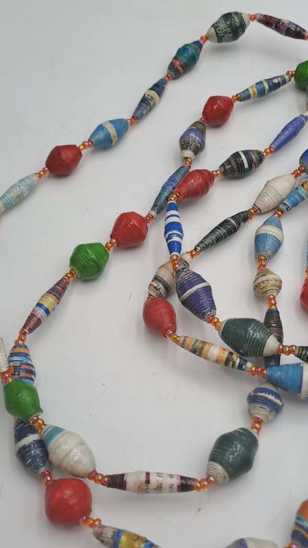 Very Long Hand Made Paper Bead Necklace  - Uganda -170cm