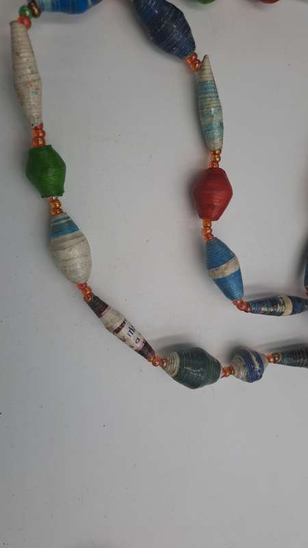 Very Long Hand Made Paper Bead Necklace  - Uganda -170cm