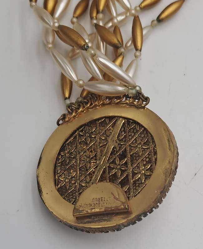 Vintage ORNELLA Necklace with Large Mother of Pearl Pendant -Made in Italy