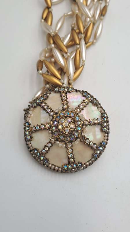 Vintage ORNELLA Necklace with Large Mother of Pearl Pendant -Made in Italy