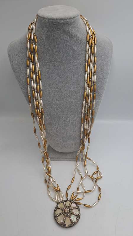 Vintage ORNELLA Necklace with Large Mother of Pearl Pendant -Made in Italy
