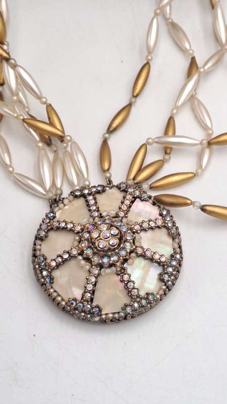 Vintage ORNELLA Necklace with Large Mother of Pearl Pendant -Made in Italy