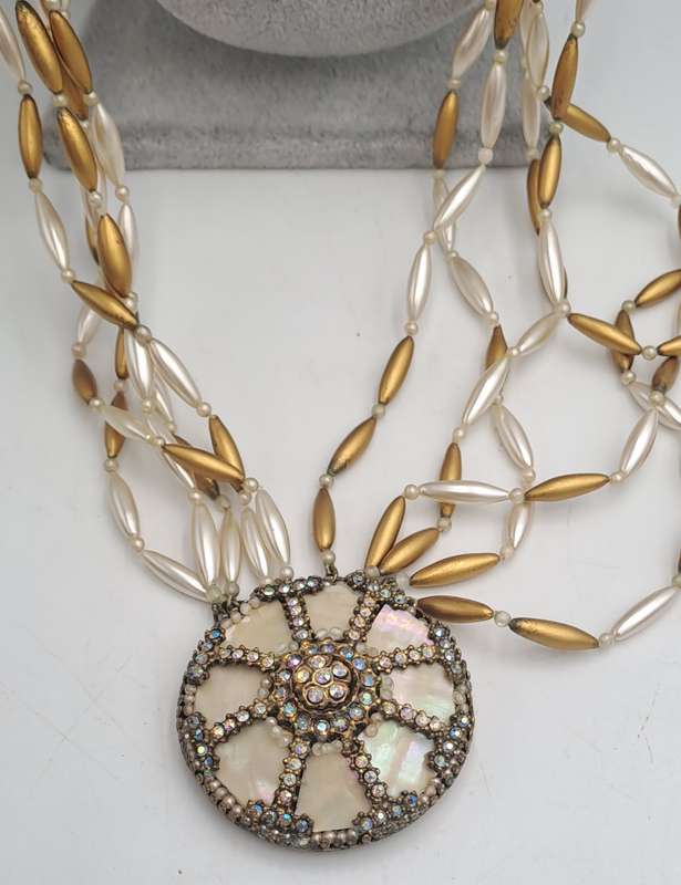 Vintage ORNELLA Necklace with Large Mother of Pearl Pendant -Made in Italy