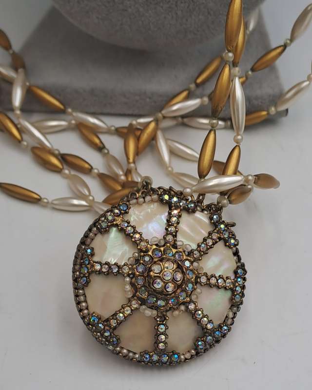 Vintage ORNELLA Necklace with Large Mother of Pearl Pendant -Made in Italy