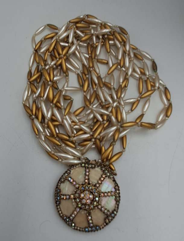 Vintage ORNELLA Necklace with Large Mother of Pearl Pendant -Made in Italy