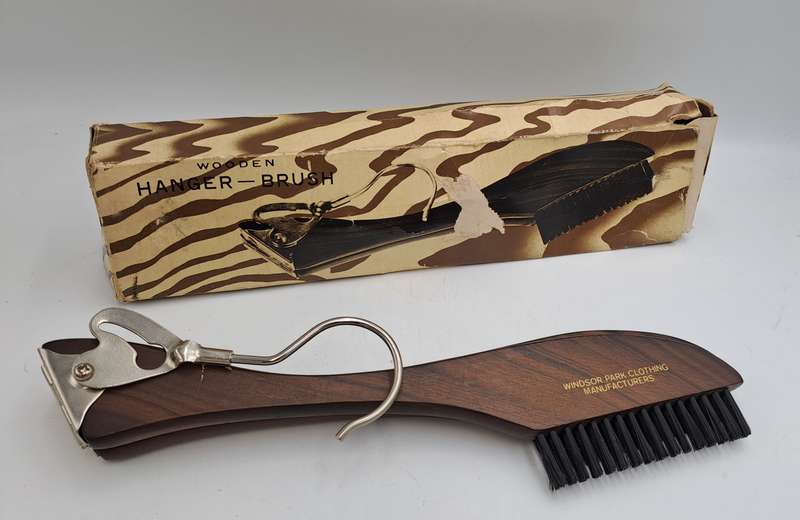 Vintage 1960's Foldable Hotel 17.75" Wooden Suit/Jacket Hanger with Dual Brushes - Japan