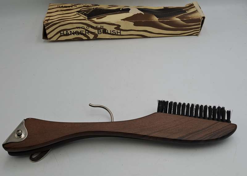 Vintage 1960's Foldable Hotel 17.75" Wooden Suit/Jacket Hanger with Dual Brushes - Japan
