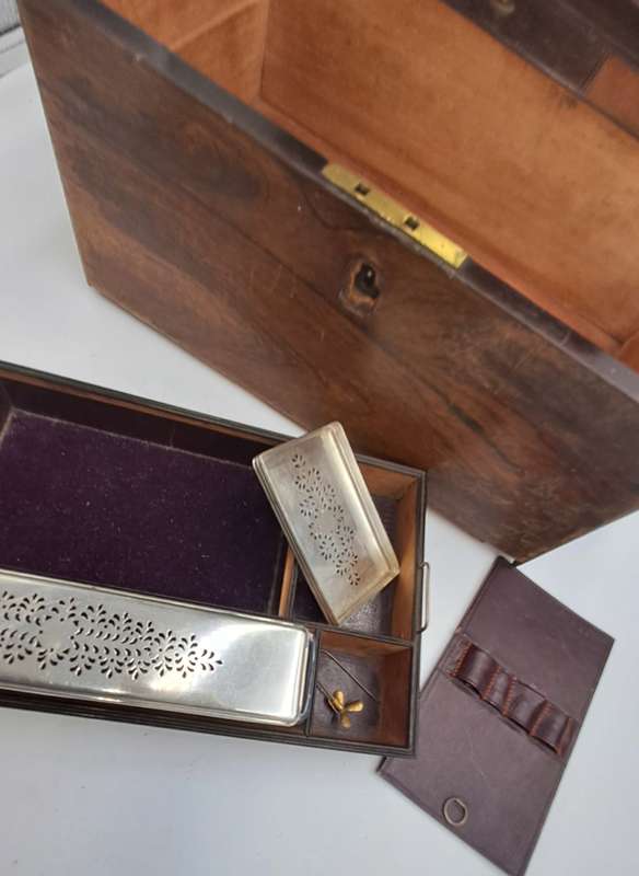 Antique 1800's Victorian Stationary / Vanity Wooden Box