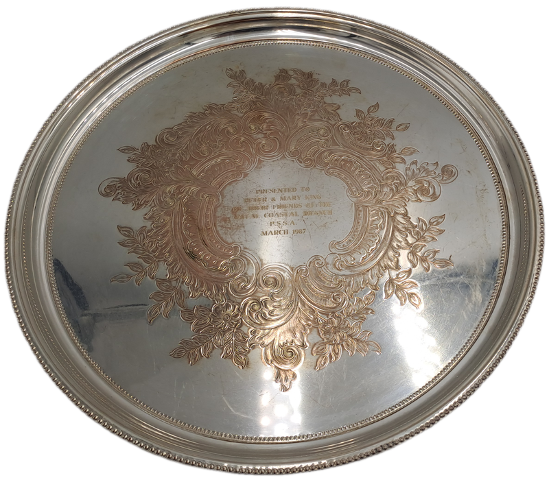 Vintage Silver Plated Tray 37cm in Diameter -Engraved - Presented by Natal Coastal P.S.S.A Branch...