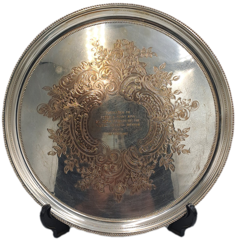 Vintage Silver Plated Tray 37cm in Diameter -Engraved - Presented by Natal Coastal P.S.S.A Branch...
