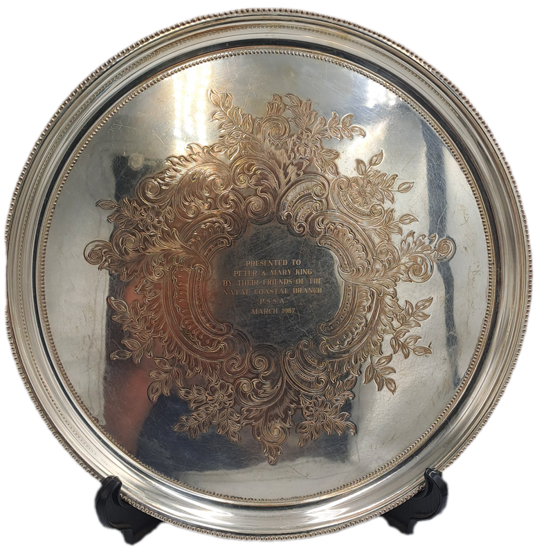Vintage Silver Plated Tray 37cm in Diameter -Engraved - Presented by Natal Coastal P.S.S.A Branch...
