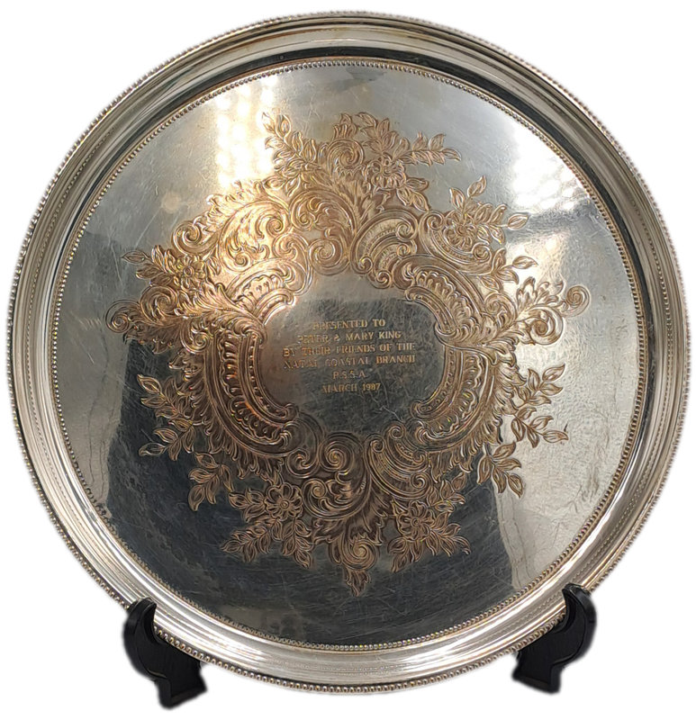 Vintage Silver Plated Tray 37cm in Diameter -Engraved - Presented by Natal Coastal P.S.S.A Branch...